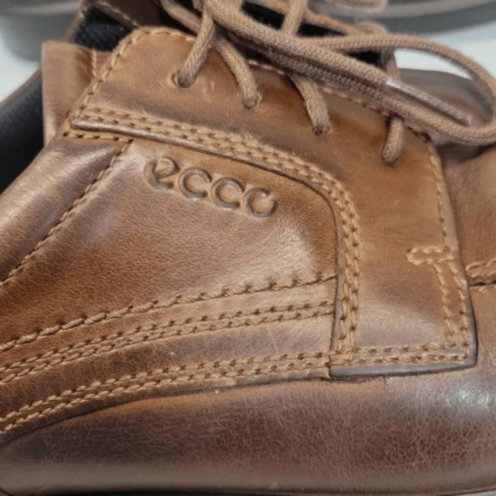 ECCO Men Derby Lace Up Dress Shoes EU 44 US 10 Brown Helsinki Leather Square Toe